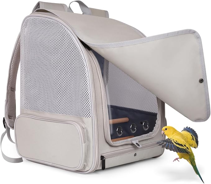 Bird Backpack Carrier with Front Zipper Opening, Portable Bird Travel Carrier - Image 6