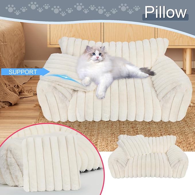 Cute Cat Couch Bed for Indoor Cats, Fluffy Pet Cat Sofa - Image 2