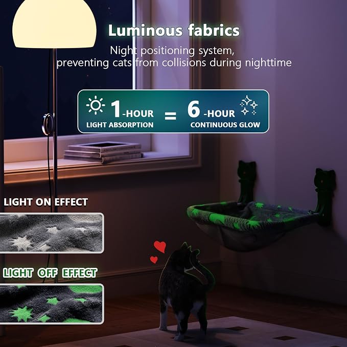 Cat Window Perch Cordless, Glow in The Dark & Stable Cat Beds- Breathable - Image 2