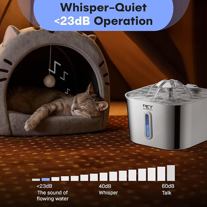 Stainless Steel Cat Water Fountain – 2.2L/74oz Ultra-Quiet Pump, Visible Water - Image 6
