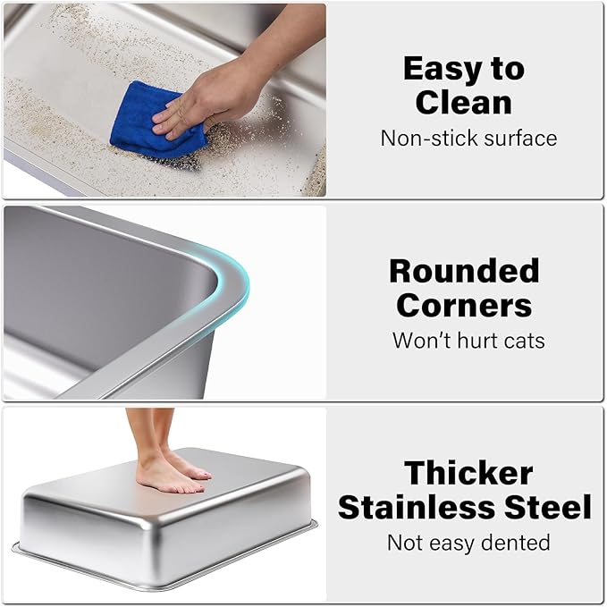 Stainless Steel Litter Box 2 Pack, XLarge Metal Litter Box - Image 3