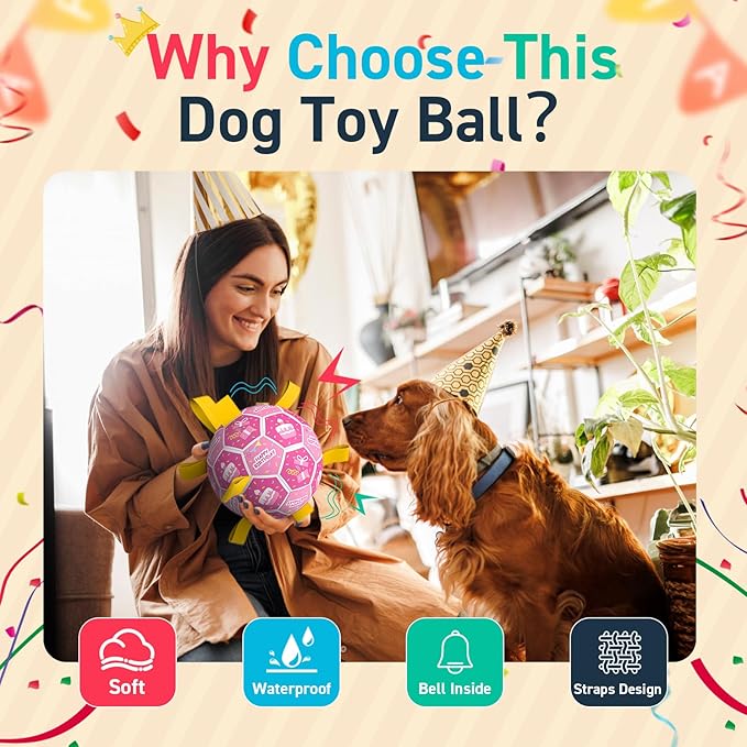 QDAN Dog Birthday Toys, Squeaky Dogs Toys, Dog Soccer Ball - Image 4
