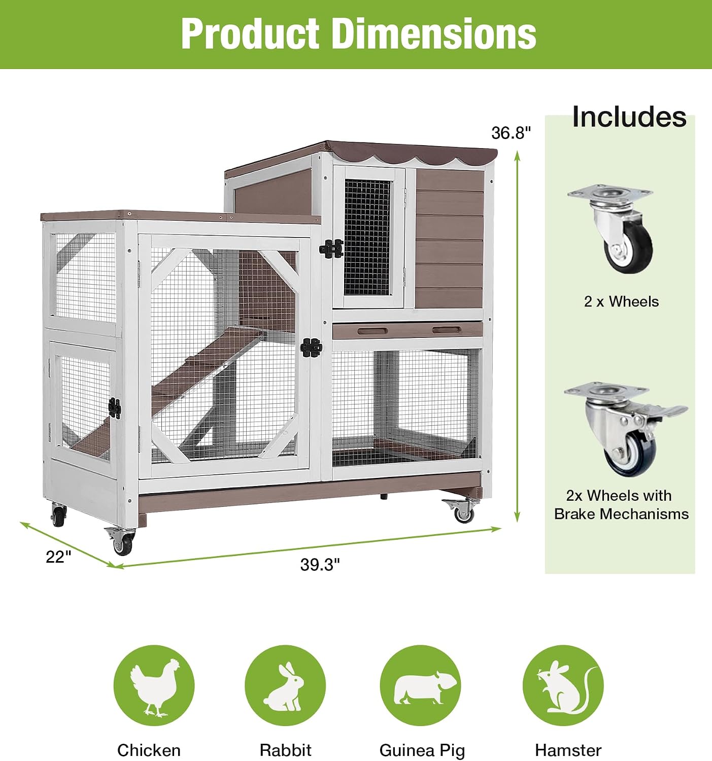 GUTINNEEN 2-Story Rabbit Cage with 4 Swivel Casters, Brown - GlobalHabitat Supply