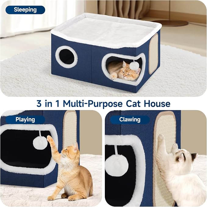 Shikha Cat Beds for Indoor Cats, Extra Wide Cat Cube House for Multi Cats - Image 5
