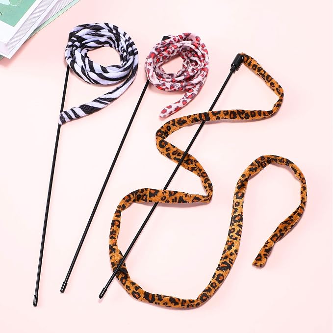 Sumind 3 Pieces Jungle Cat Wand Cat Teaser Charmer Interactive Fun Toys Wand - Image 2