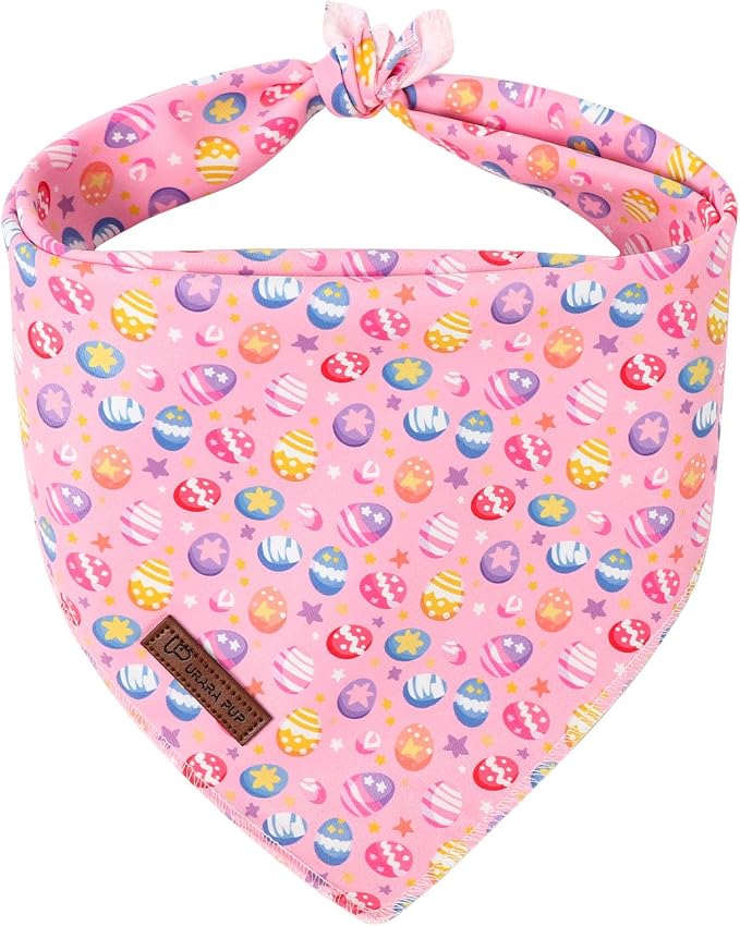 Easter Day Dog Bandana, UP URARA PUP Easter Eggs Triangle Bid Scarf by UPURARAPUP