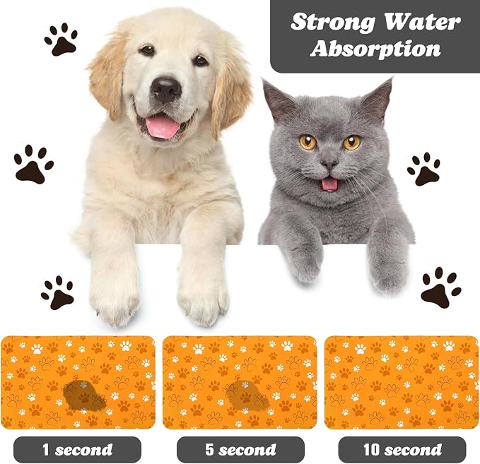 Dog Food Mat, Absorbent Water Bowl Mats Cat Pet Feeding Placemats Orange 16 * - Image 2