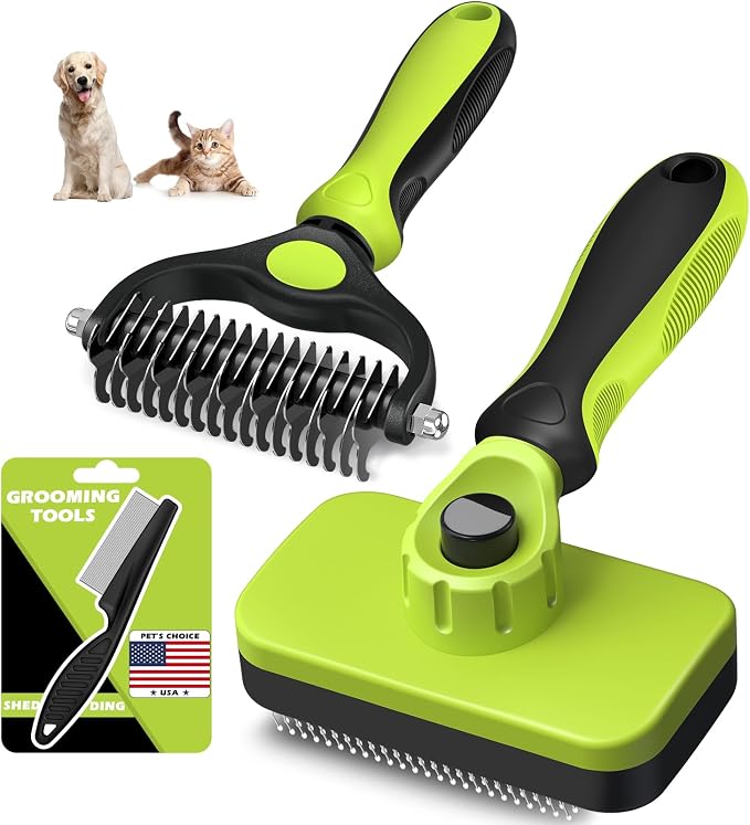 3PCS Self Cleaning Slicker Brush & Pet Grooming Rake & Flea Comb by Augwind
