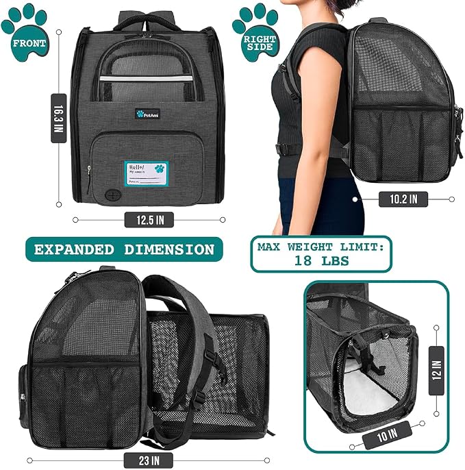 PetAmi Dog Cat Backpack Carrier, Expandable Pet Carrier Backpack - Image 2