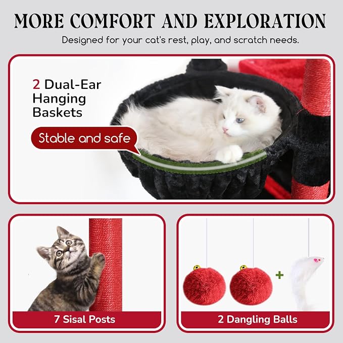 Globlazer Gothic Heavy Duty Cat Tree, 74in Sturdy Goth Cat Tower - Image 4