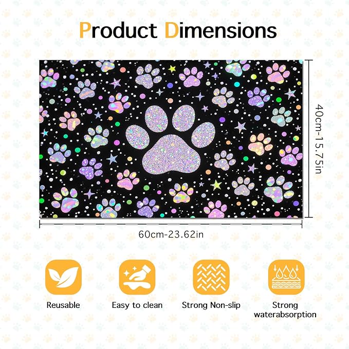 Pet Feeding Mat 24x16 inch Glitter Paw Print Pet Bowl Placemat Non Slip Floor - Image 6