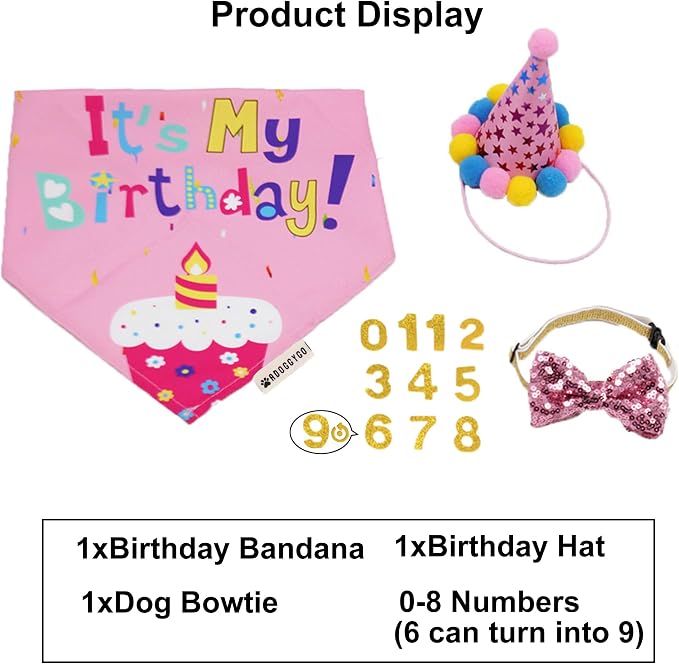 ADOGGYGO Dog Birthday Bandana Scarf and Puppy Girl Birthday Party Hat - Image 3