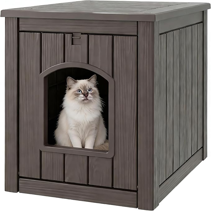 Litter Box Enclosure, Waterproof & Weatherproof Plastic Cat House by WTFGO