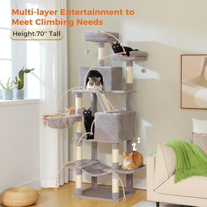 70.8" Tall Cat Tree for Indoor Cats Large Adult, and Sisal Scratching Posts - Image 3