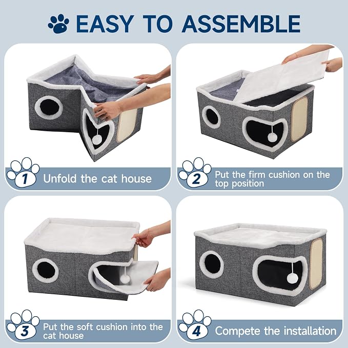 Shikha Cat Beds for Indoor Cats, Extra Wide Cat Cube House for Multi Cats - Image 8