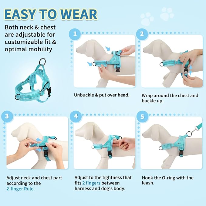 SlowTon No Pull Small Dog Harness and Leash Set, Puppy Soft Vest Harness Neck & - Image 9