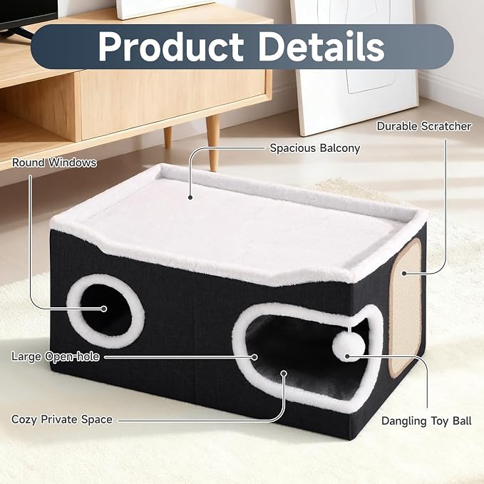Cat Beds for Indoor Cats, Extra Wide Cat Cube House for Multi Cats, Foldable - Image 3