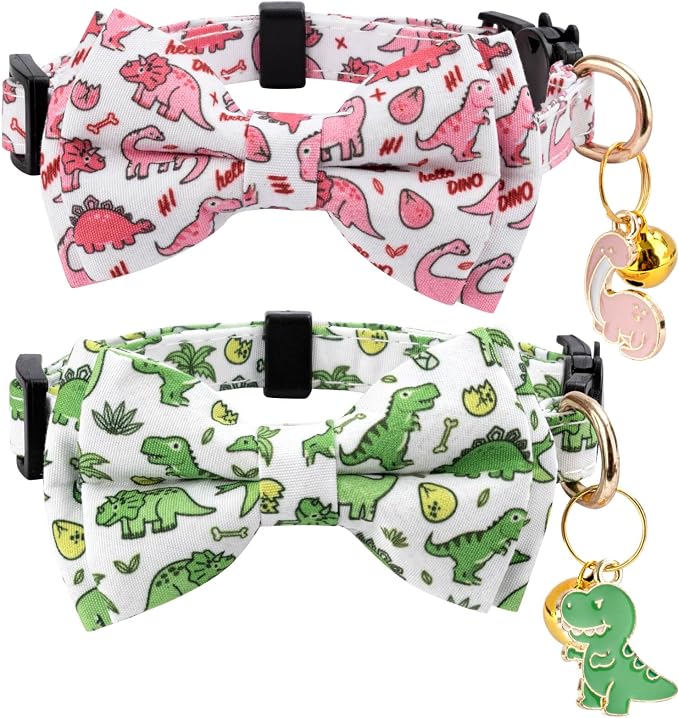 2 Pack Cotton Cat Collar with Bow Tie and Bell by Gelwoo
