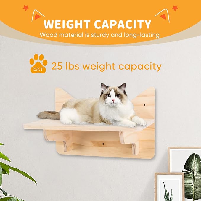 Cat Wall Shelves for Large Cats – 9-Piece Wooden Wall-Mounted Cat Shelves Set - Image 3