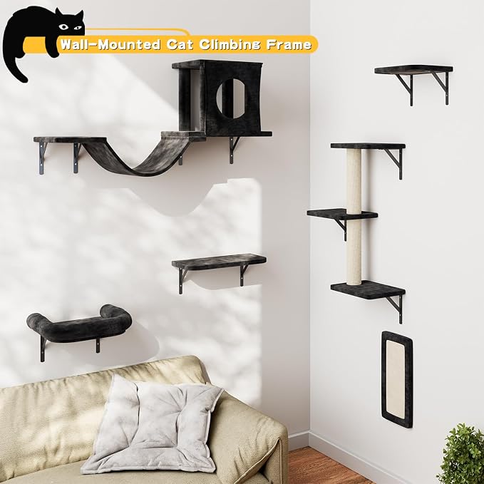 NUNU LAB Wall Mounted Cat Climber Set, Scratcher Board and Hammock, Shelves - Image 2