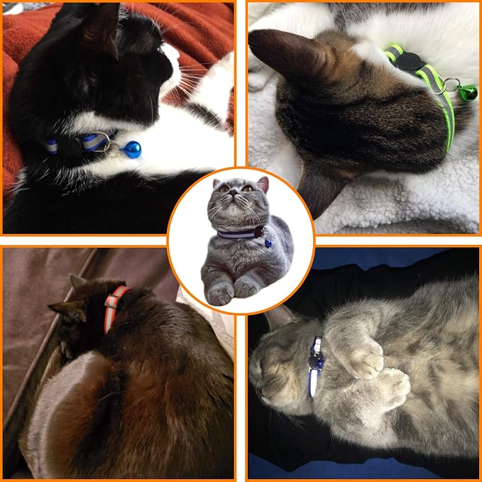 4 Pcs Cat Collars with Bell, Breakaway & Reflective, 4 Colors, 7-12 Inch - Image 6