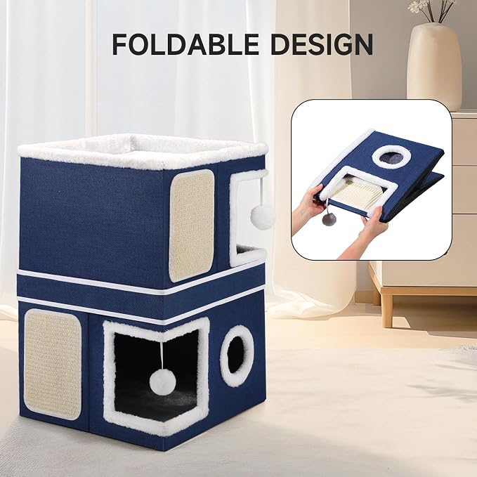 Shikha 2-Storey Cat Houses for Indoor Cats, Dual-Purpose Double Large Cat Beds - Image 7