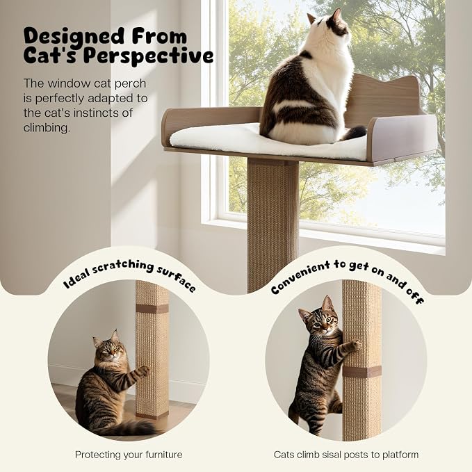 Cat Window Perch with Thick Sisal Scratching Post, Cats Hammock - Image 2