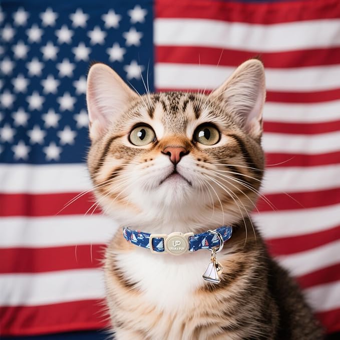 4th 0f July Cat Collar, Summer Baseball Blue Cat Collar - Image 4