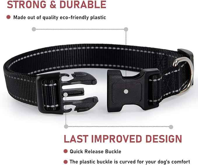 Reflective Dog Collar with Buckle Adjustable Safety Nylon Collars