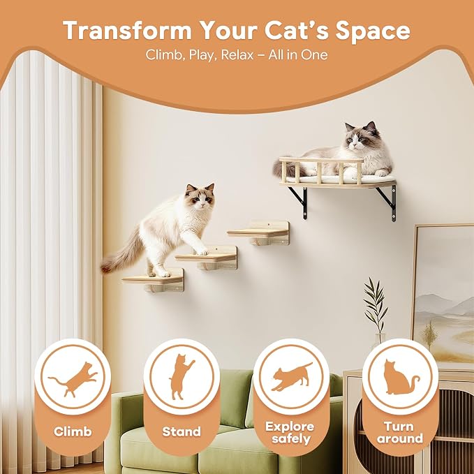 17" × 13" Large Cat Wall Shelves- Wall Climber Wooden Furniture Cat Shelf - Image 3