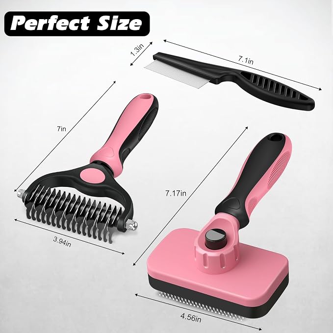 3PCS Self Cleaning Slicker Brush & Pet Grooming Rake & Flea Comb - Image 7