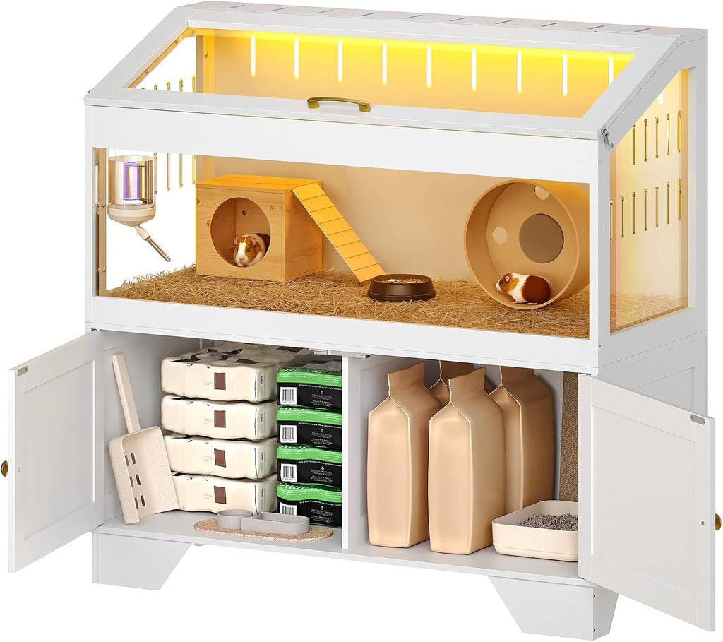HOOBRO Large Hamster Cage with Storage Cabinet, White - GlobalHabitat Supply