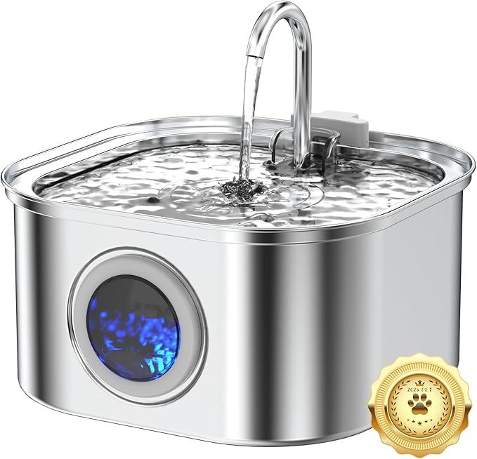 Cat Water Fountain Stainless Steel, 3.2L/108oz Cat Fountain by Vekonn