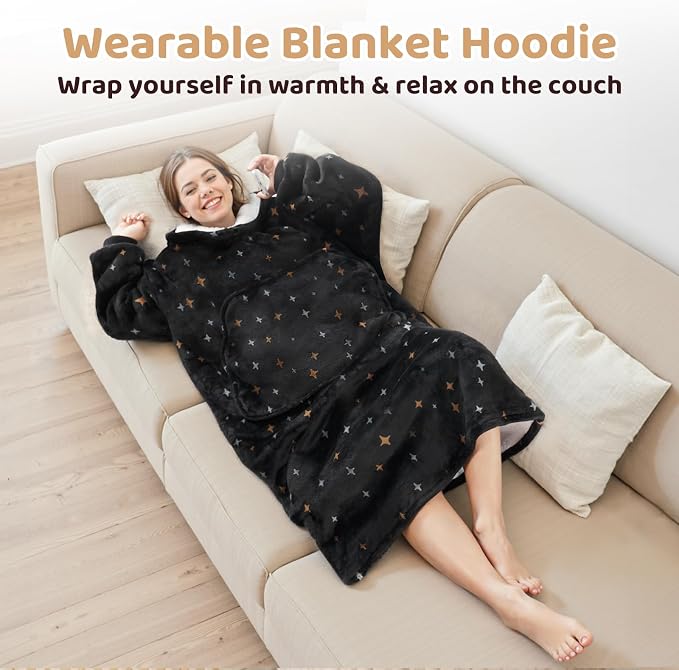 Mewaii Wearable Blanket Hoodie for Adults, Warm Sherpa & Soft Flannel Long - Image 2