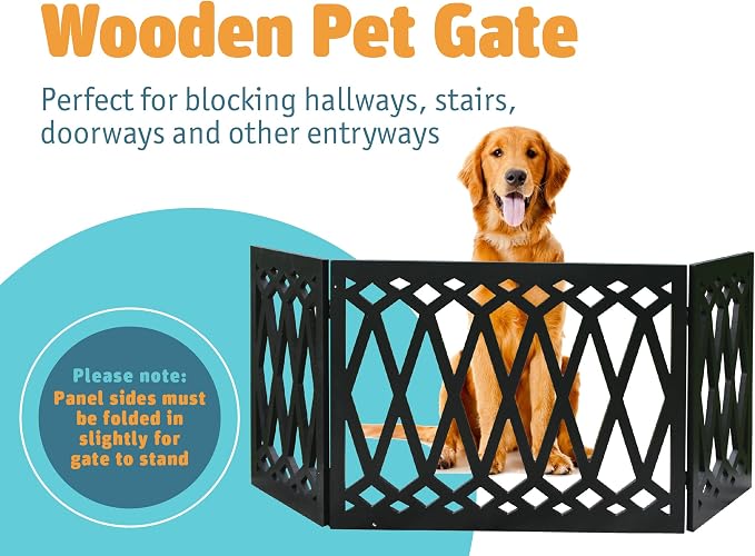 Etna 3-Panel Diamond Design Wood Pet Gate - Image 2