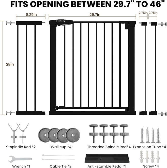29.7-46" Extra Wide Baby Gate for Stairs, Pressure Mounted Dog Gate Indoor for - Image 9