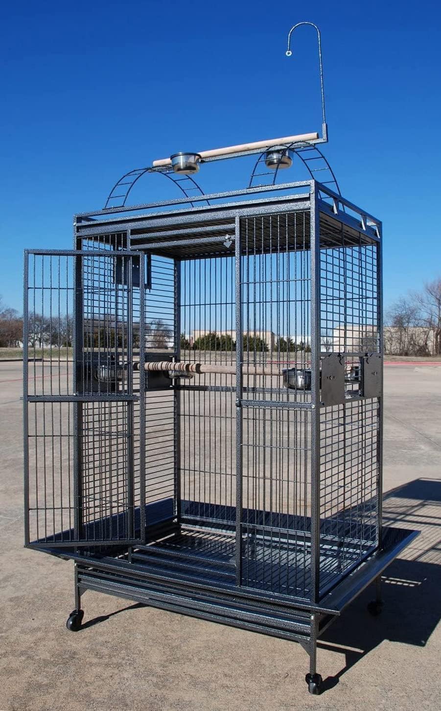 Extra Large Wrought Iron Bird Cage with Double Ladders and Wheels - GlobalHabitat Supply