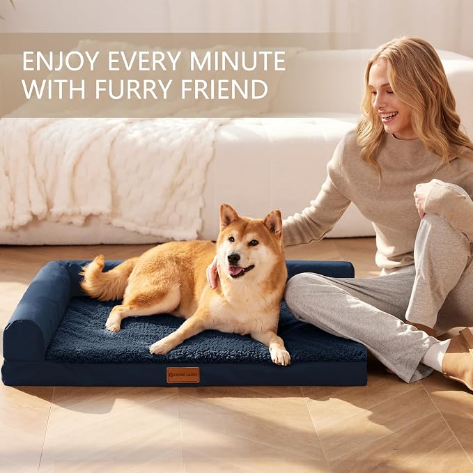 Patas Lague Orthopedic Dog Bed Medium Size Dog 30''X20'', Waterproof L Bolster - Image 2