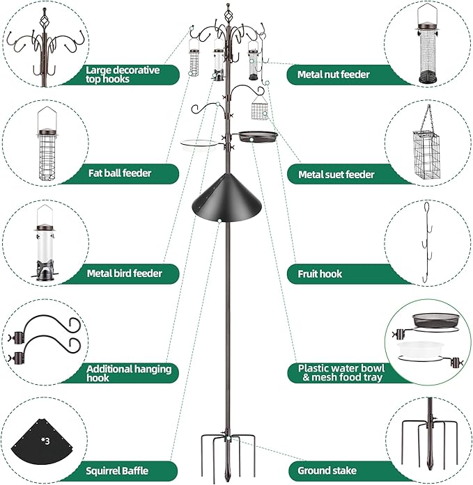 Bird Feeding Station Kit with Squirrel Baffle Bird Feeder Pole with Suet Cage - Image 7