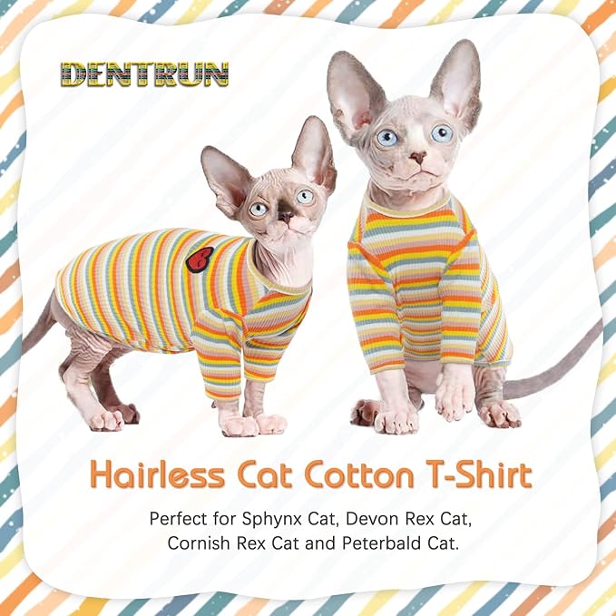 DENTRUN Hairless Cats Shirt Breathable Cat Daily Wear Clothes Stripe Vest - Image 6