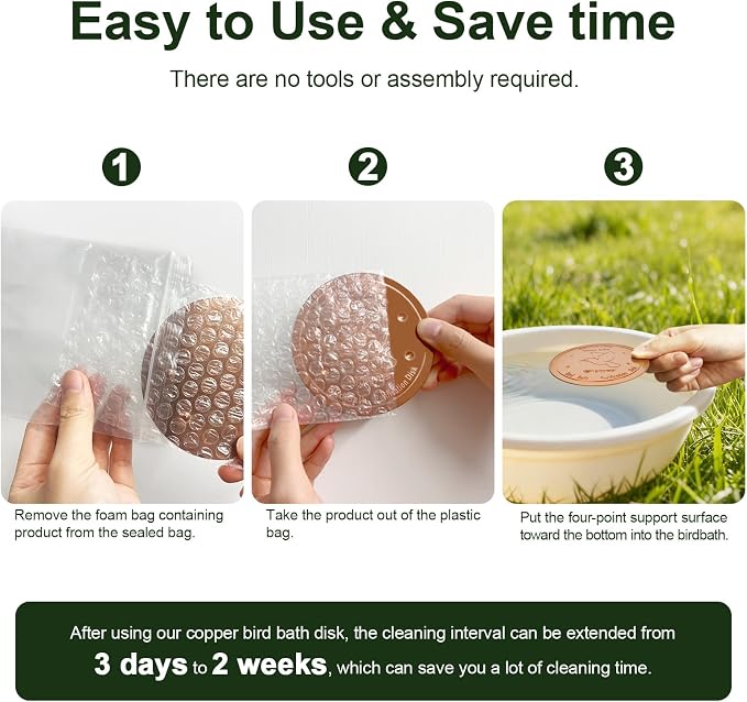 Upgraded Bird Bath Copper Disk, 0.8mm Reinforced 99.99% Pure Copper Cleaning - Image 5
