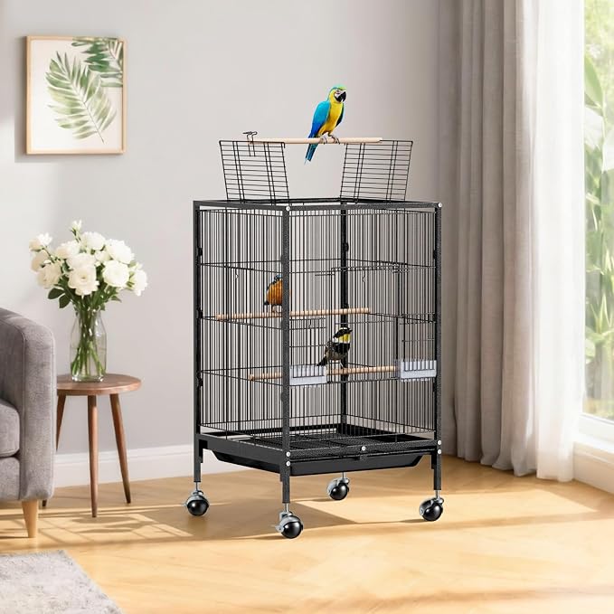 VINGLI Bird Cage with Wheels, Durable Wrought Iron Parakeet Cage with Slide Out - Image 9