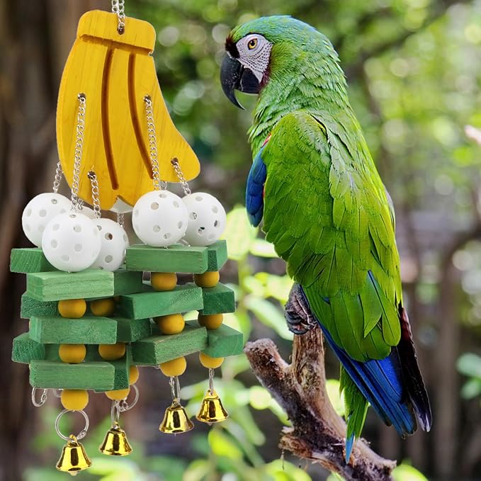 Hypeety Large Parrot Hanging Swing Toy Bells Chew Toy Colorful Hanging Wood - Image 5
