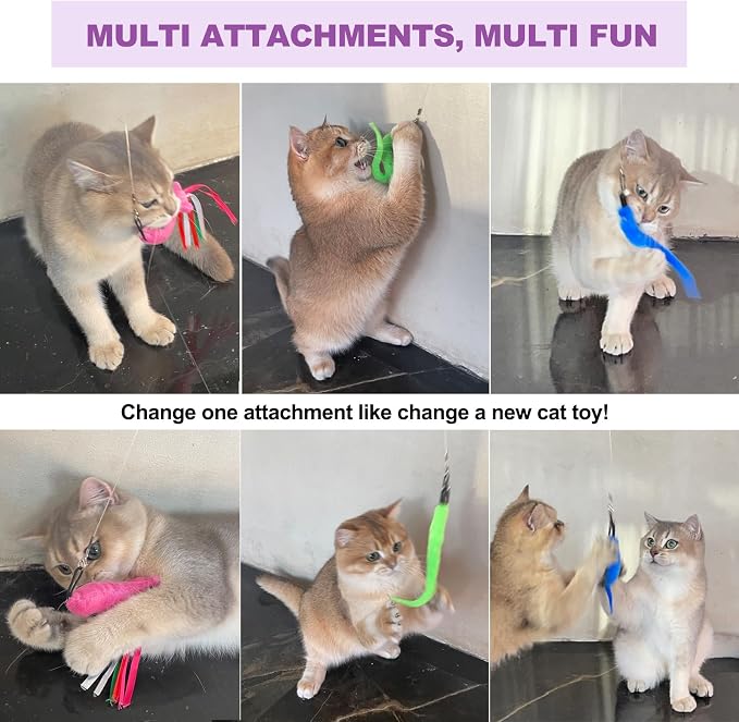 Cat Toys for Indoor Cats, 2 Retractable Cat Wand & 7PCS Worm Teaser Refills - Image 6