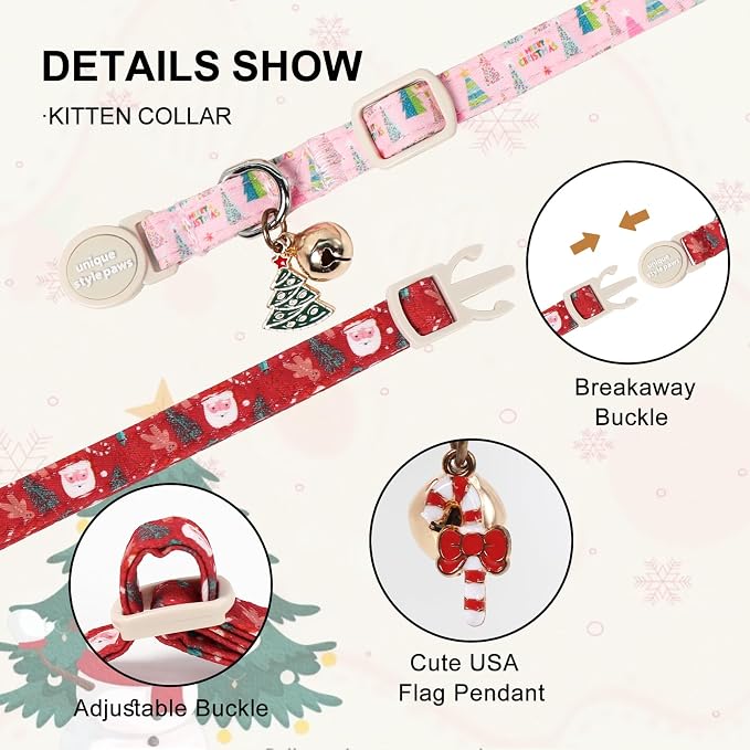 Christmas Cat Collar, Unique Style Paws Kitten Collars, Cute Cats Collar - Image 3