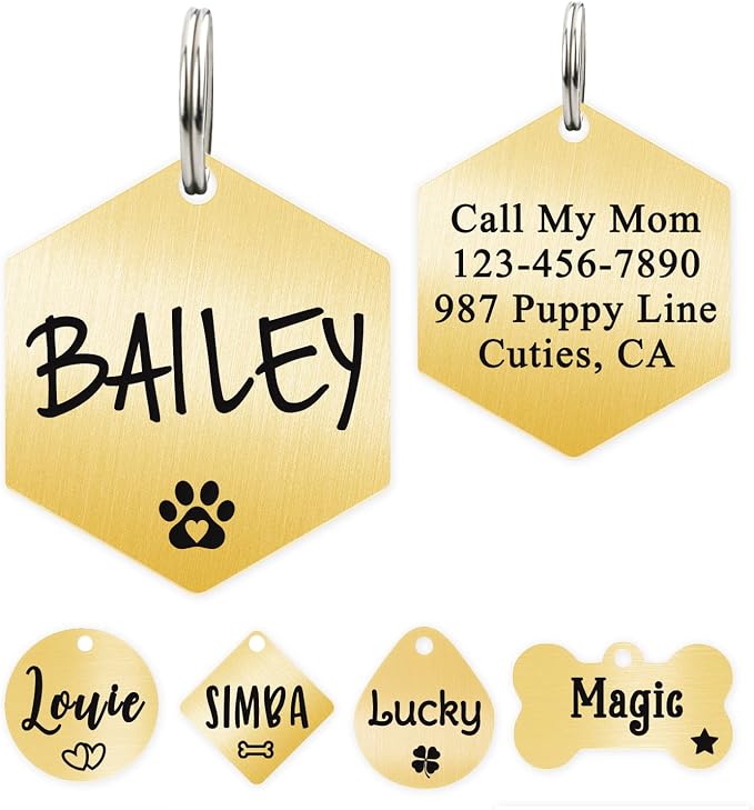 Ultra Joys Custom Personalized Hexagon Dog ID Tag by UltraJoys