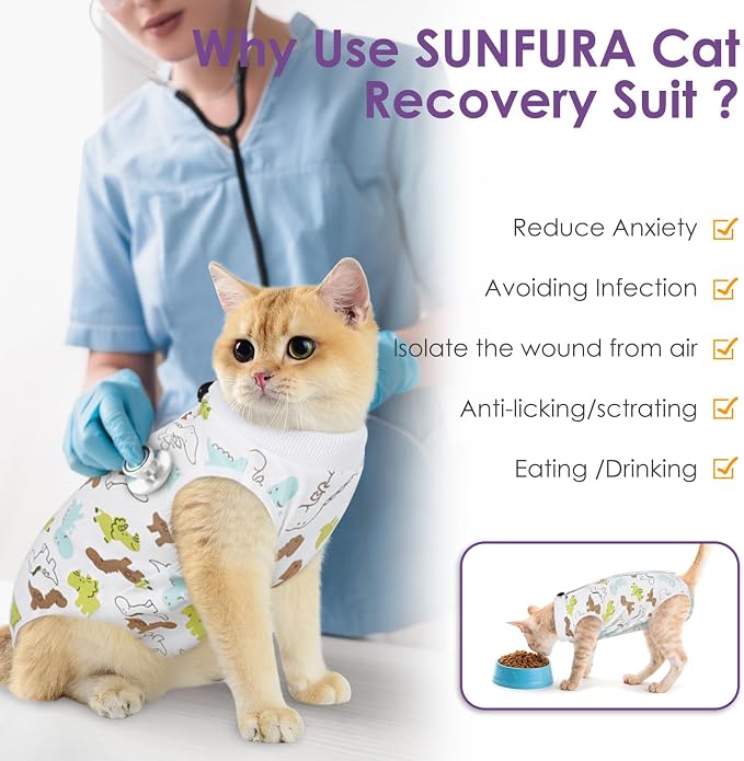 SUNFURA Cat Recovery Suit, Kitten Surgical Full Bodysuit - Image 6