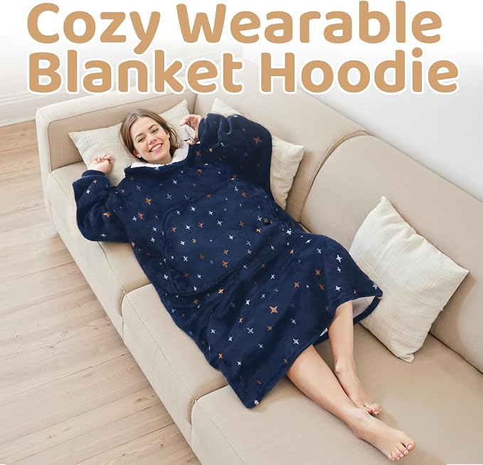 Mewaii Wearable Blanket Hoodie for Adults, Warm Sherpa & Soft Flannel Long - Image 4