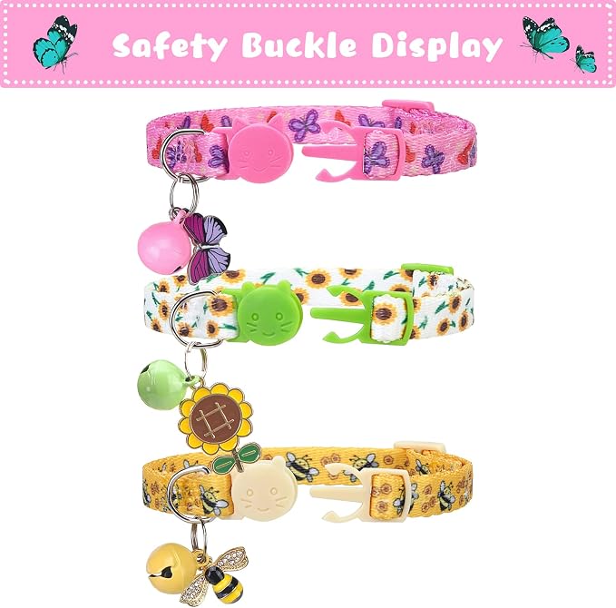 Breakaway Cat Collars with Bell & Cute Pendants, 3 Pack Safety Buckle Kitten - Image 2