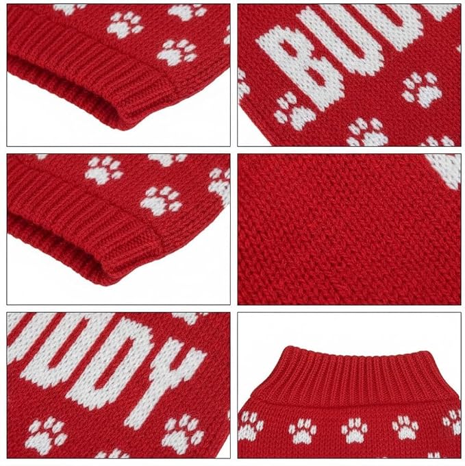 Custom Pet Knit Sweater with Name Personalized Dog Cat Outfit Paw Pattern - Image 6